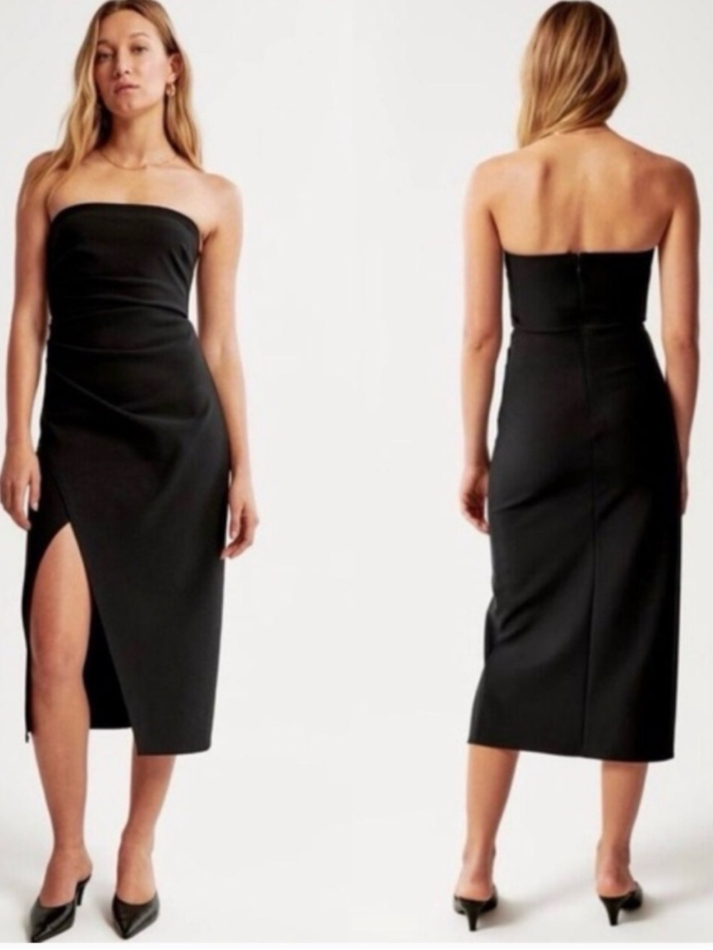 Abercrombie & Fitch Black Strapless Crepe Midi Dress
